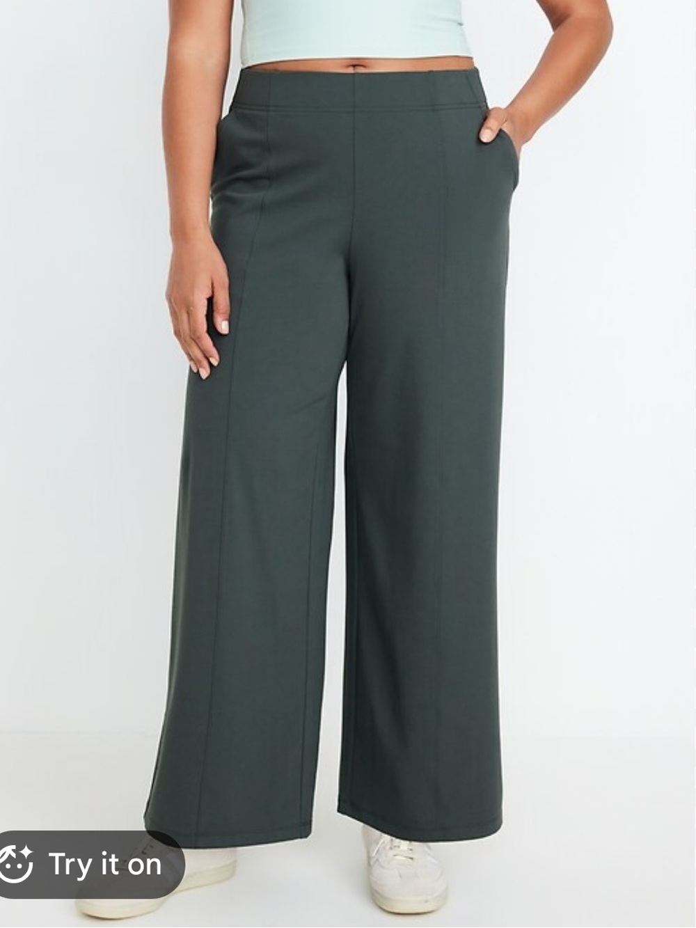 Old Navy Wide-Leg High-Rise Powersoft Trousers in Dark Green